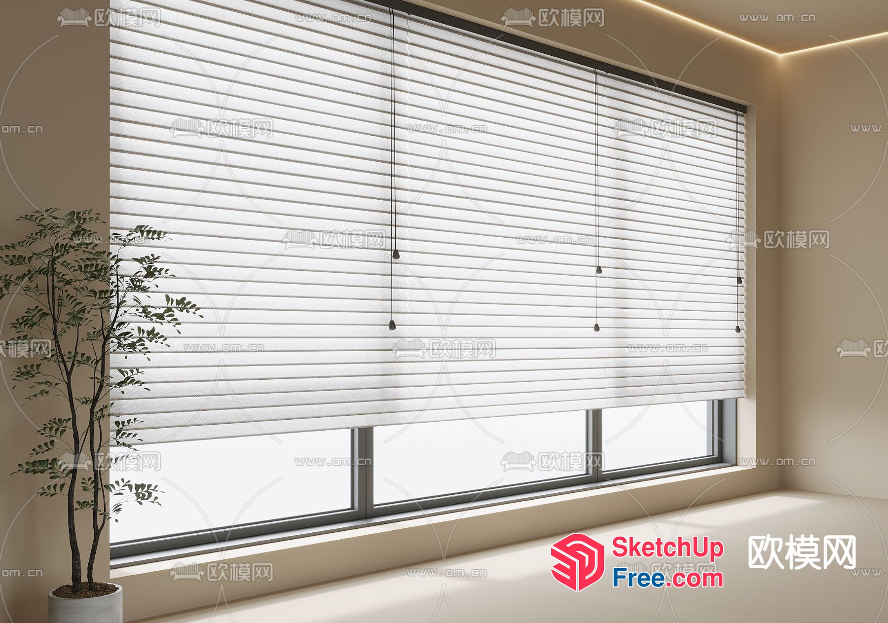 Window With White Blinds And Plant 3D SketchUp File