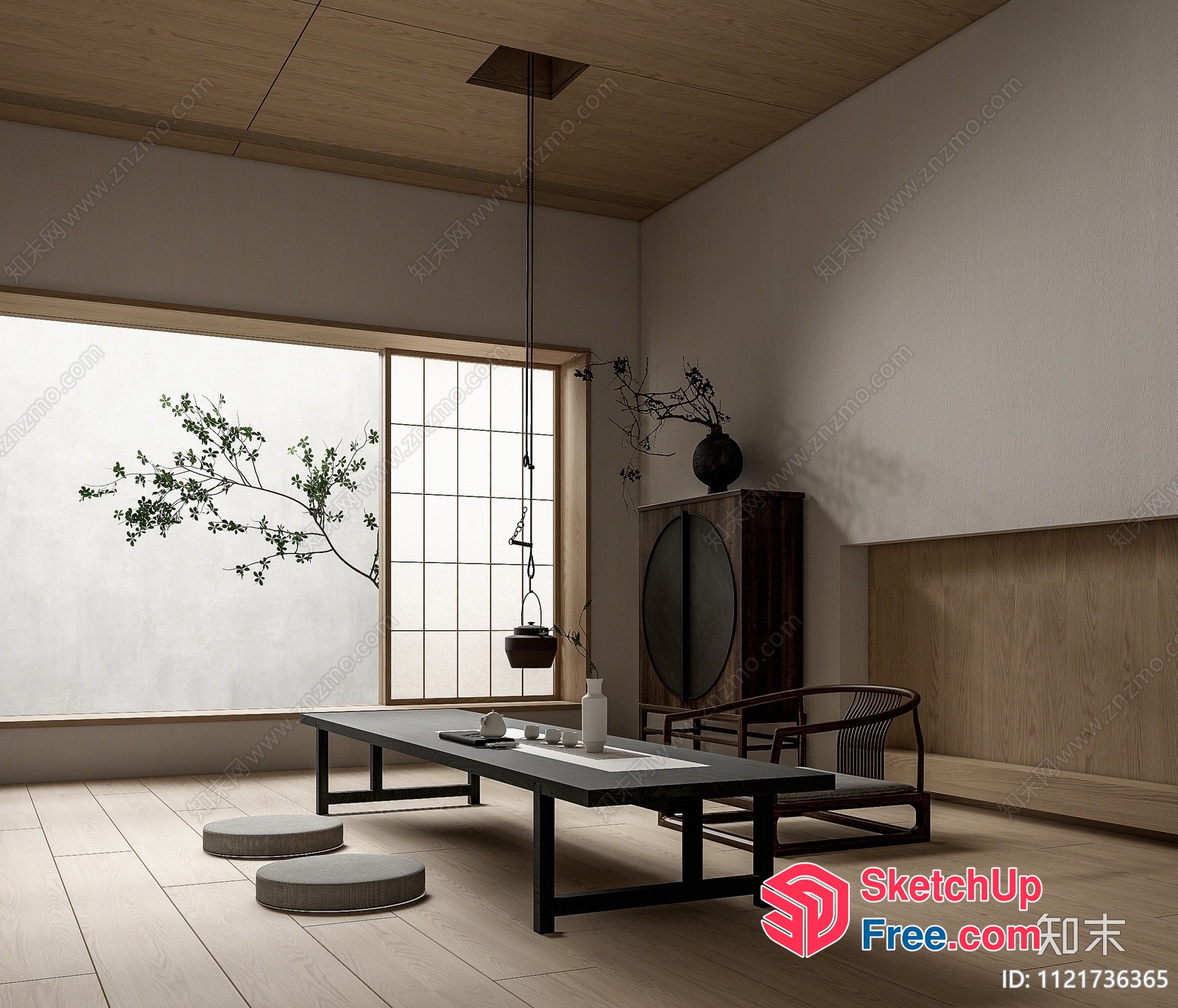 Japanese-Inspired Minimalist Living Room With Natural Light 3D SketchUp File