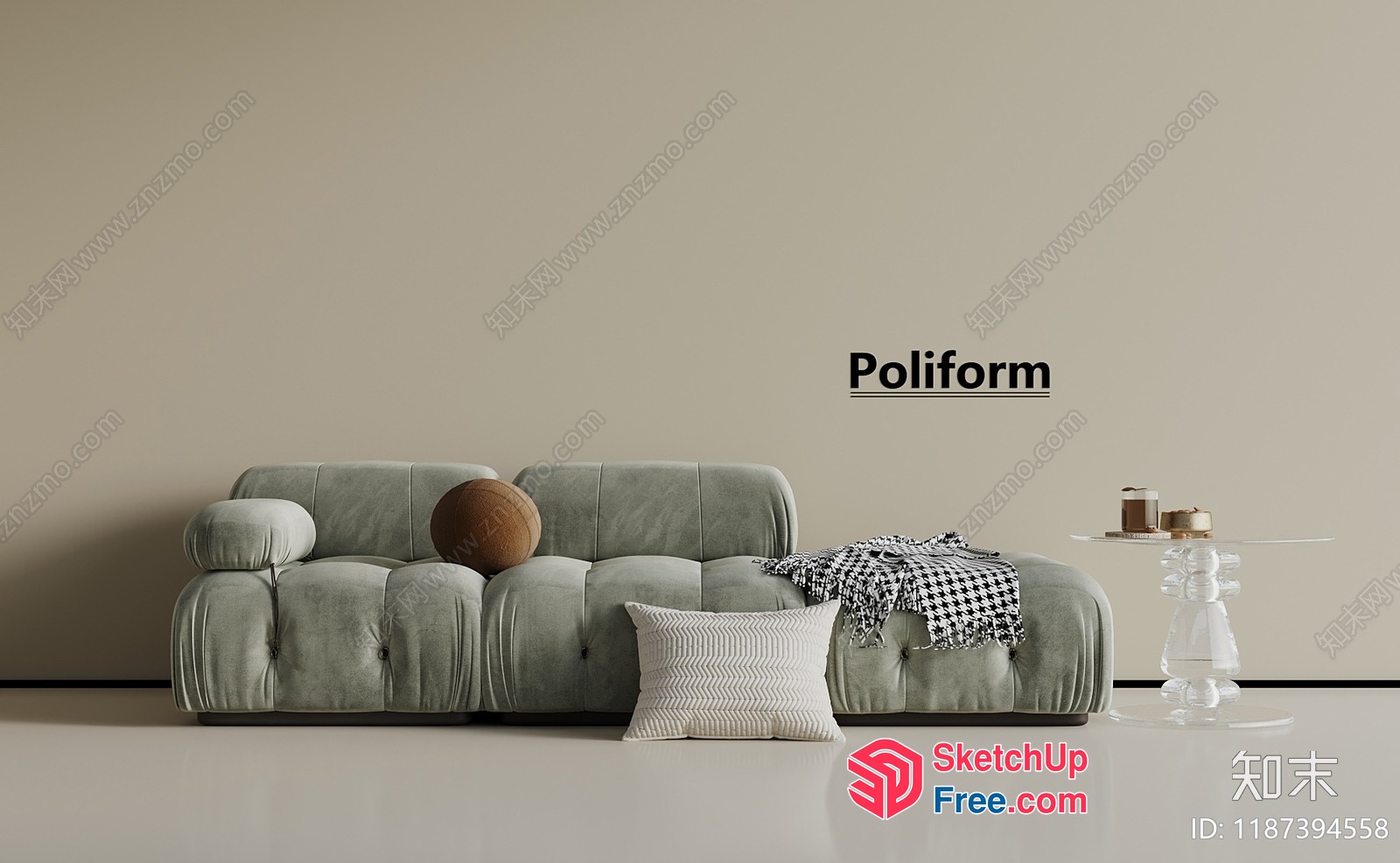 Modern Living Room With Poliform Sofa And Pillows 3D SketchUp File