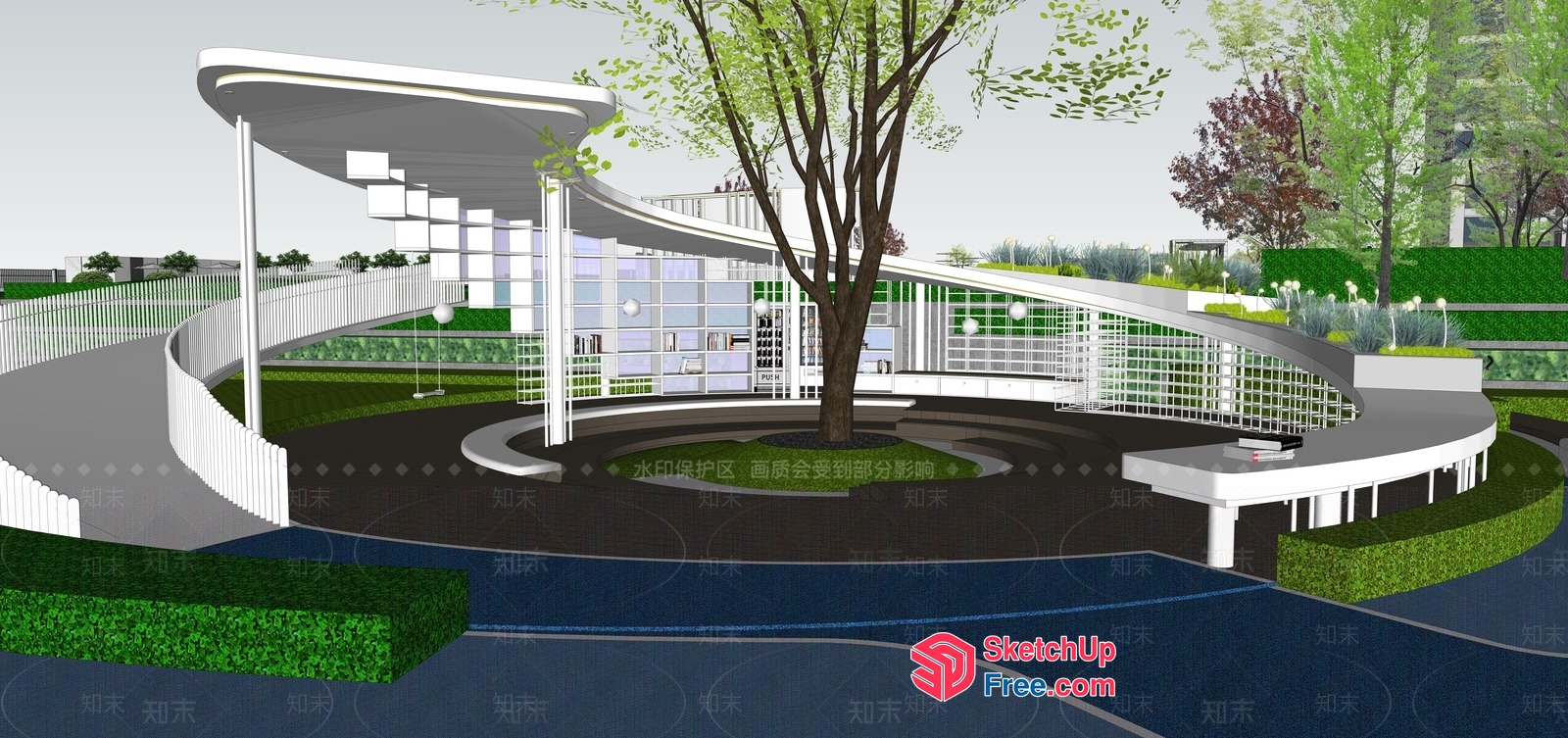 Modern Villa Entrance With Sleek Roof And Staircase 3D SketchUp File