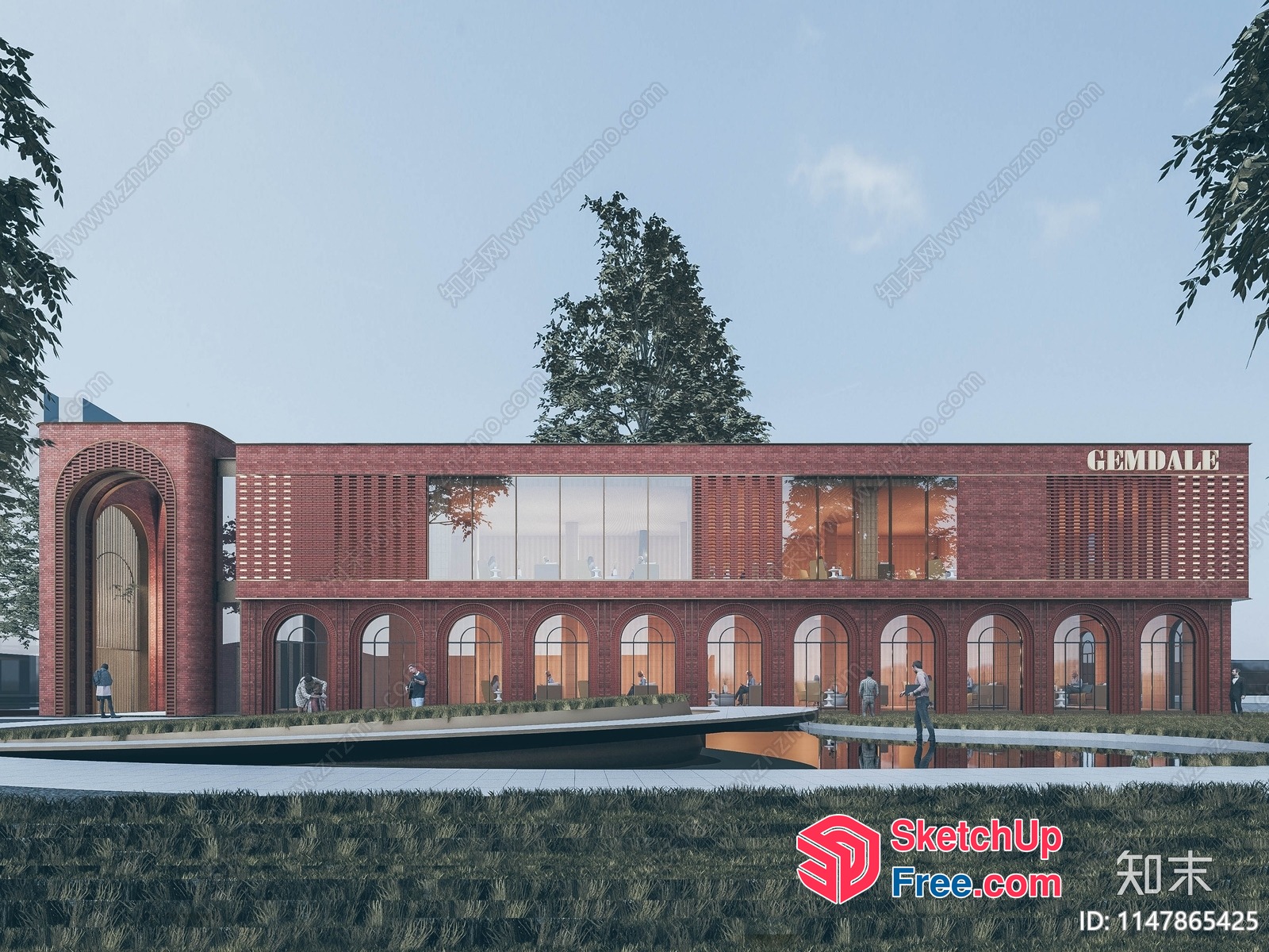 Modern Brick Building With Elegant Arches 3D SketchUp File