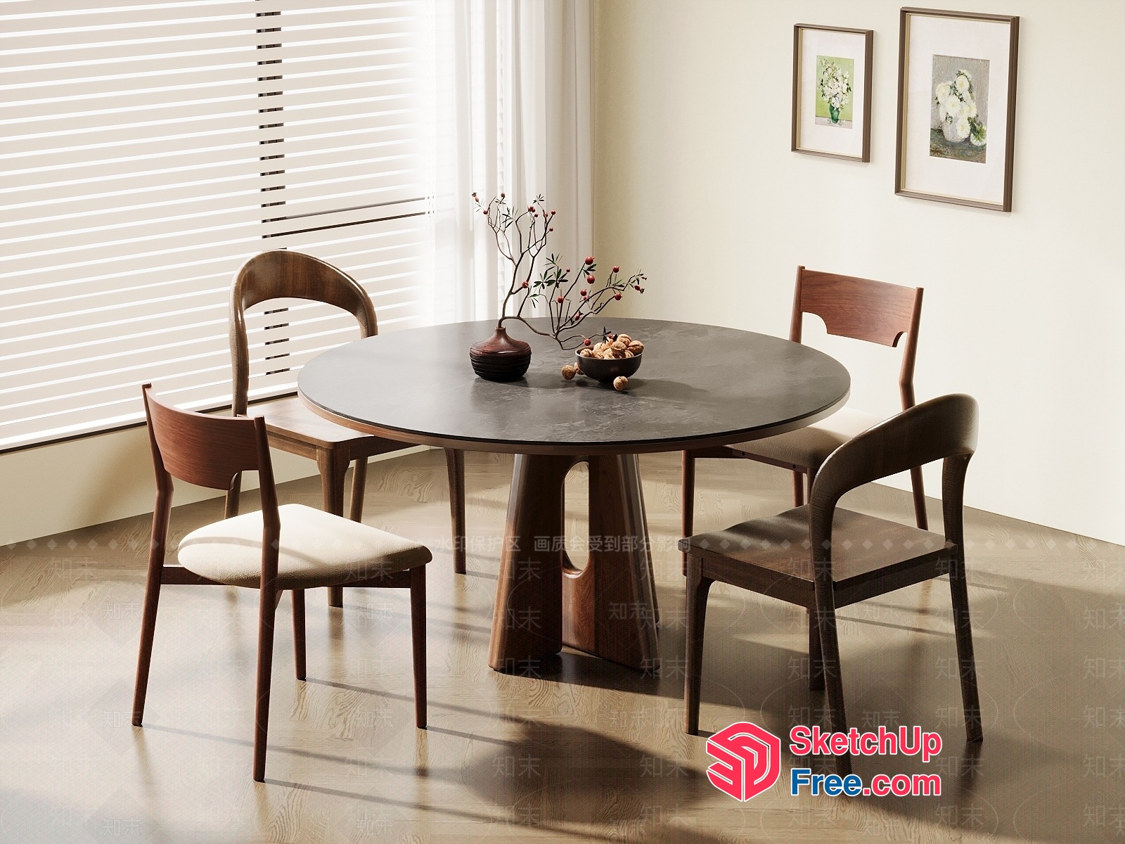 Modern Minimalist Dining Table And Chairs Set 3D SketchUp File