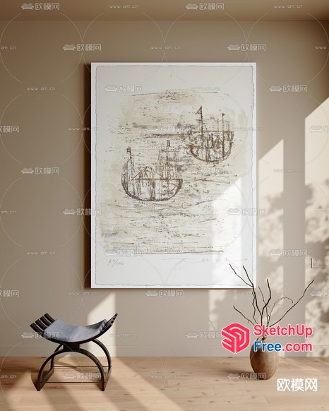 Simple Yet Elegant Sunlit Room With Vintage-Inspired Artwork 3D SketchUp File