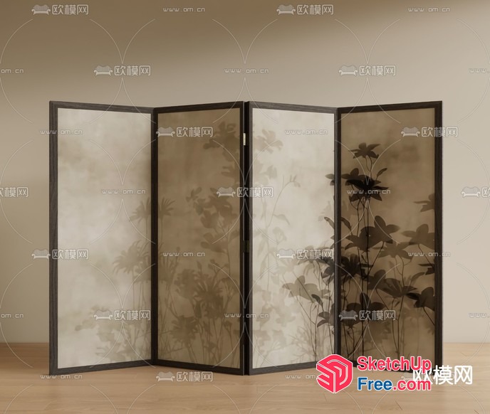 Elegant Partition Screen With Floral Decor 3D SketchUp File