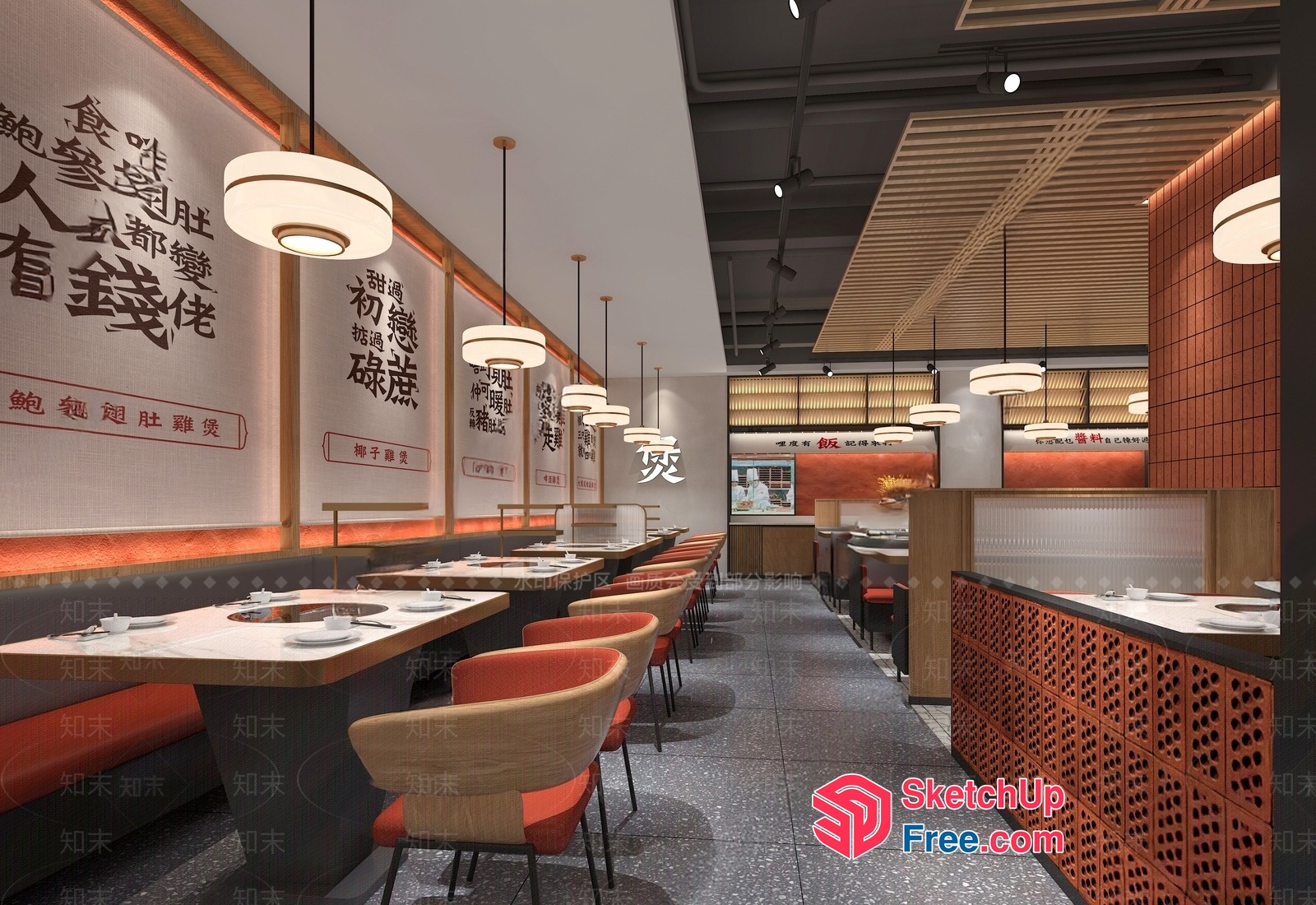 Modern Asian Restaurant Interior 3D SketchUp File