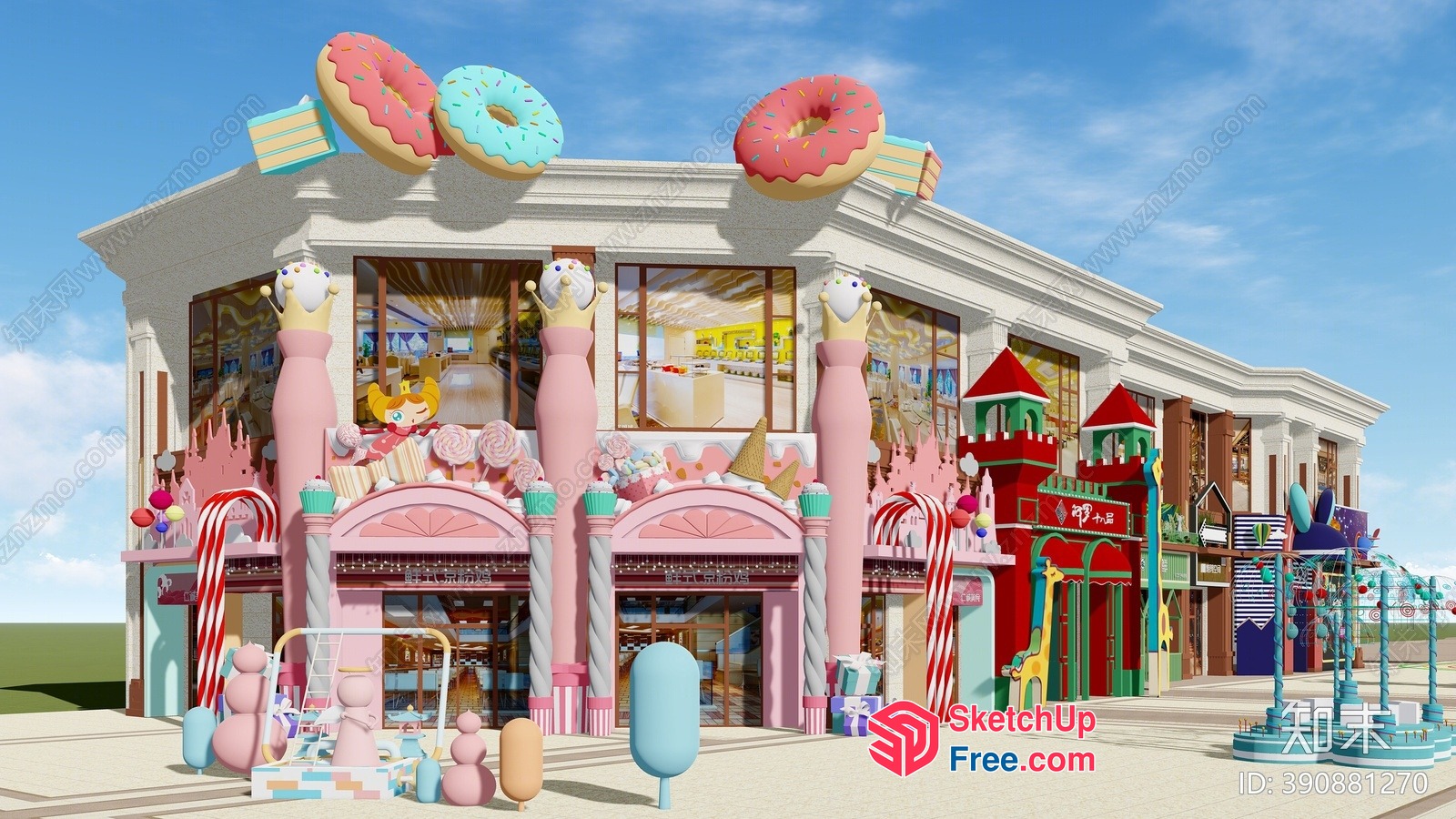 Colorful Pastel-Themed Building 3D SketchUp File