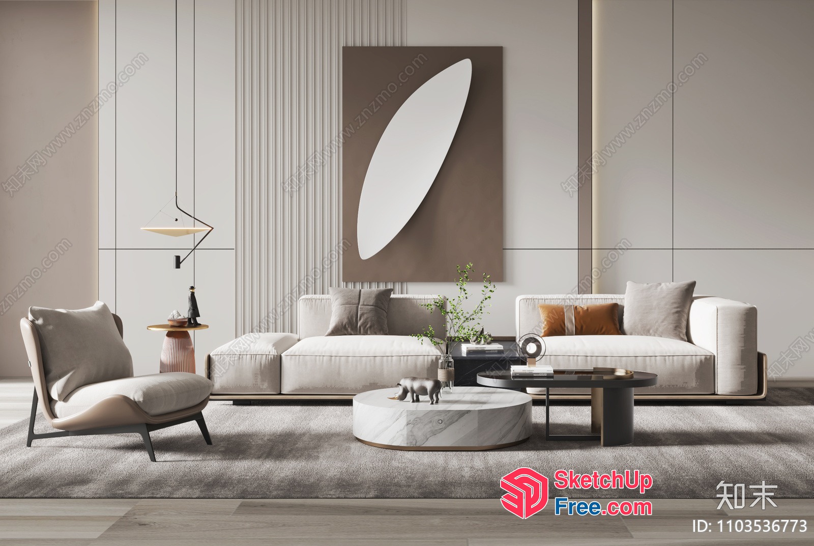 Modern Minimalist Living Room With White Sofa And Coffee Table 3D SketchUp File