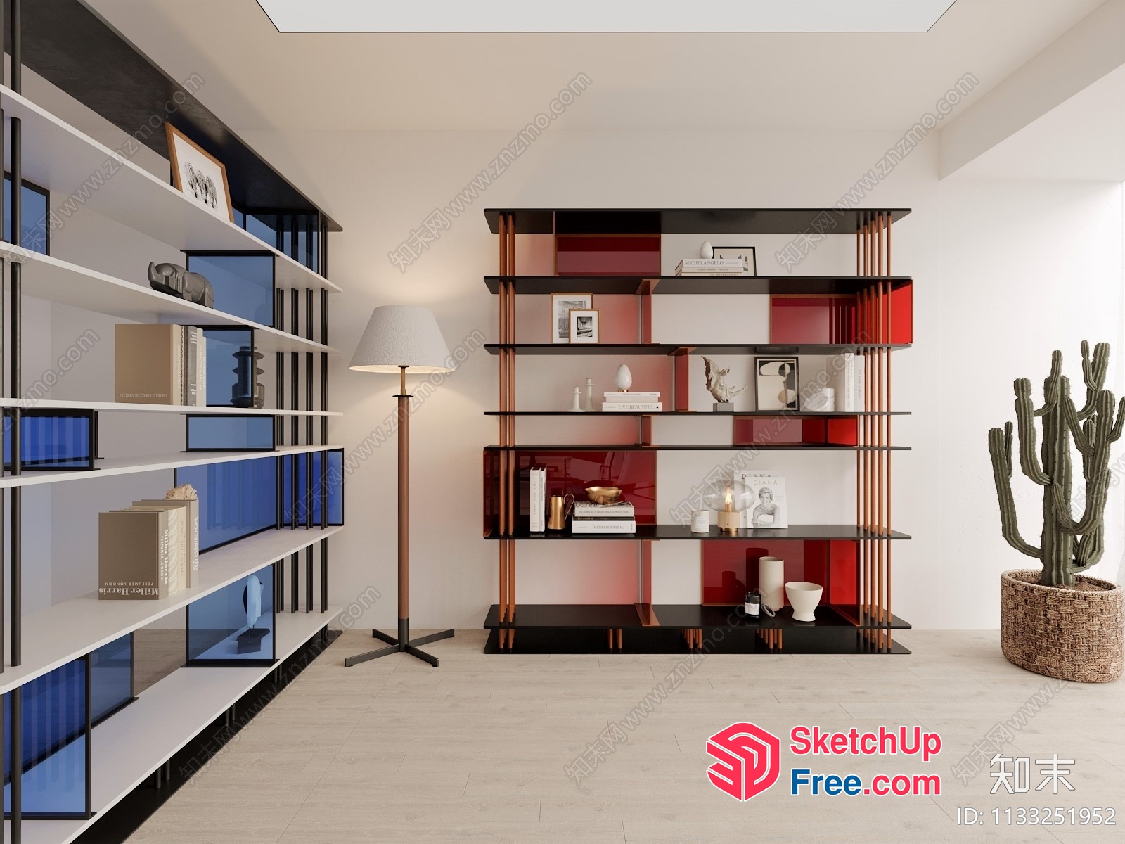 Modern Shelving Unit With Glass Bricks And Decorative Accents 3D SketchUp File