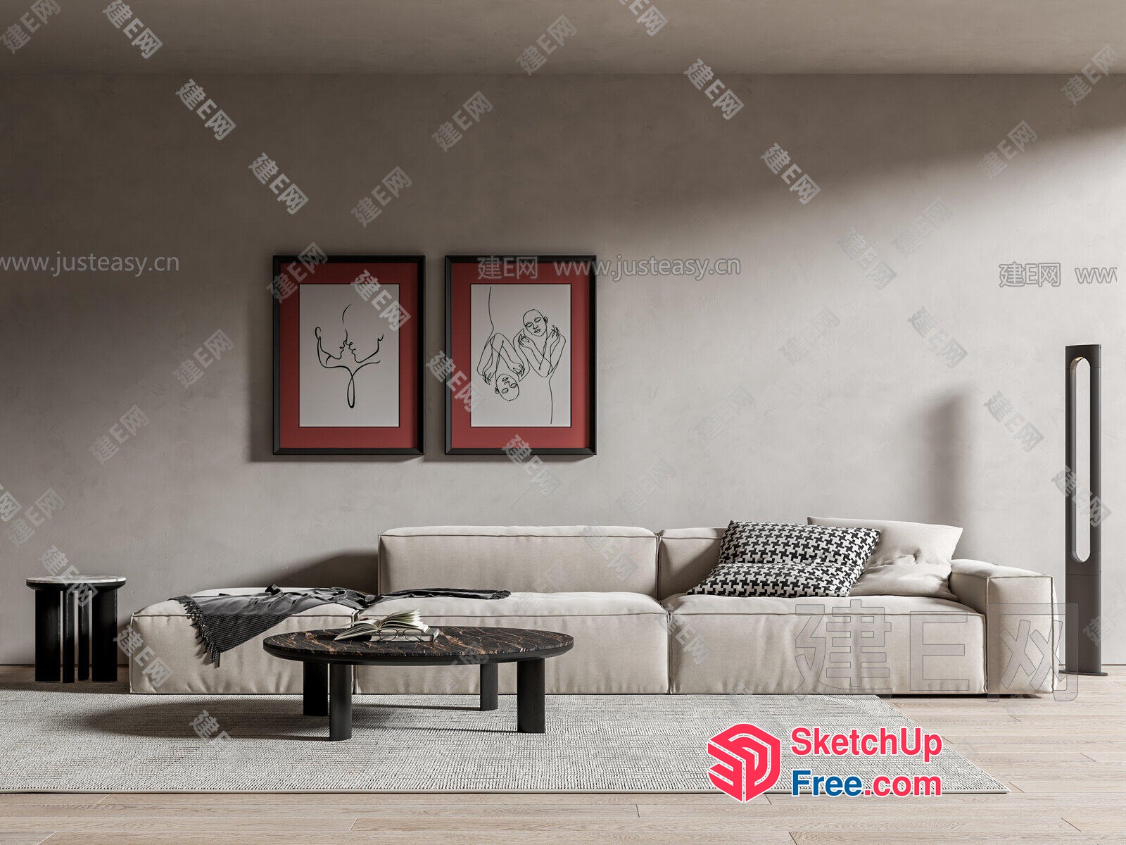Elegant Living Room With Minimalist Furniture And Artwork 3D SketchUp File