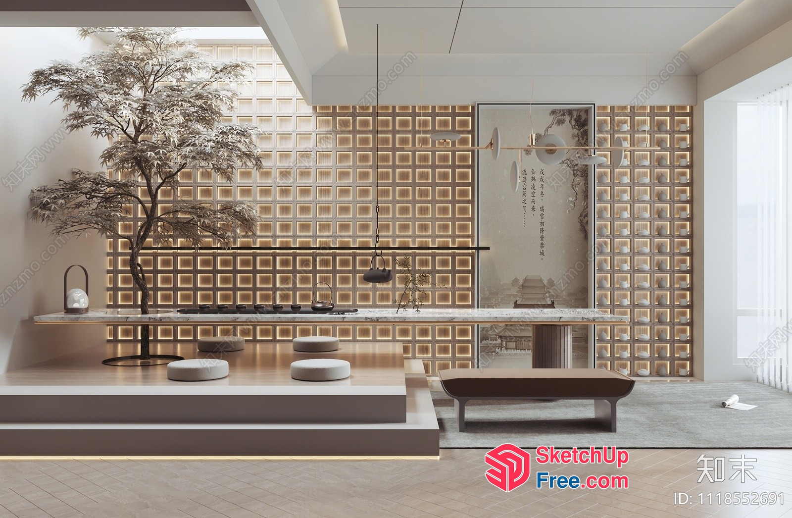 Modern Japanese-Inspired Minimalist Living Room 3D SketchUp File