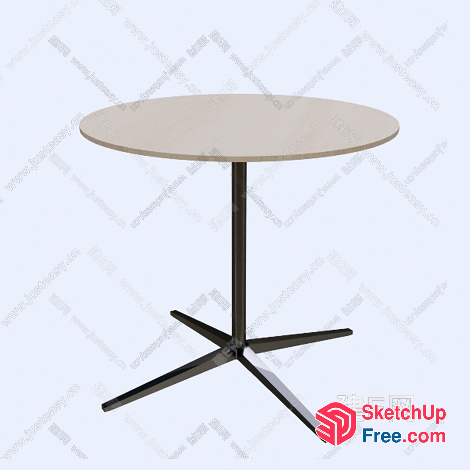 Round Table With Metal Base And Light Wood Top 3D SketchUp File