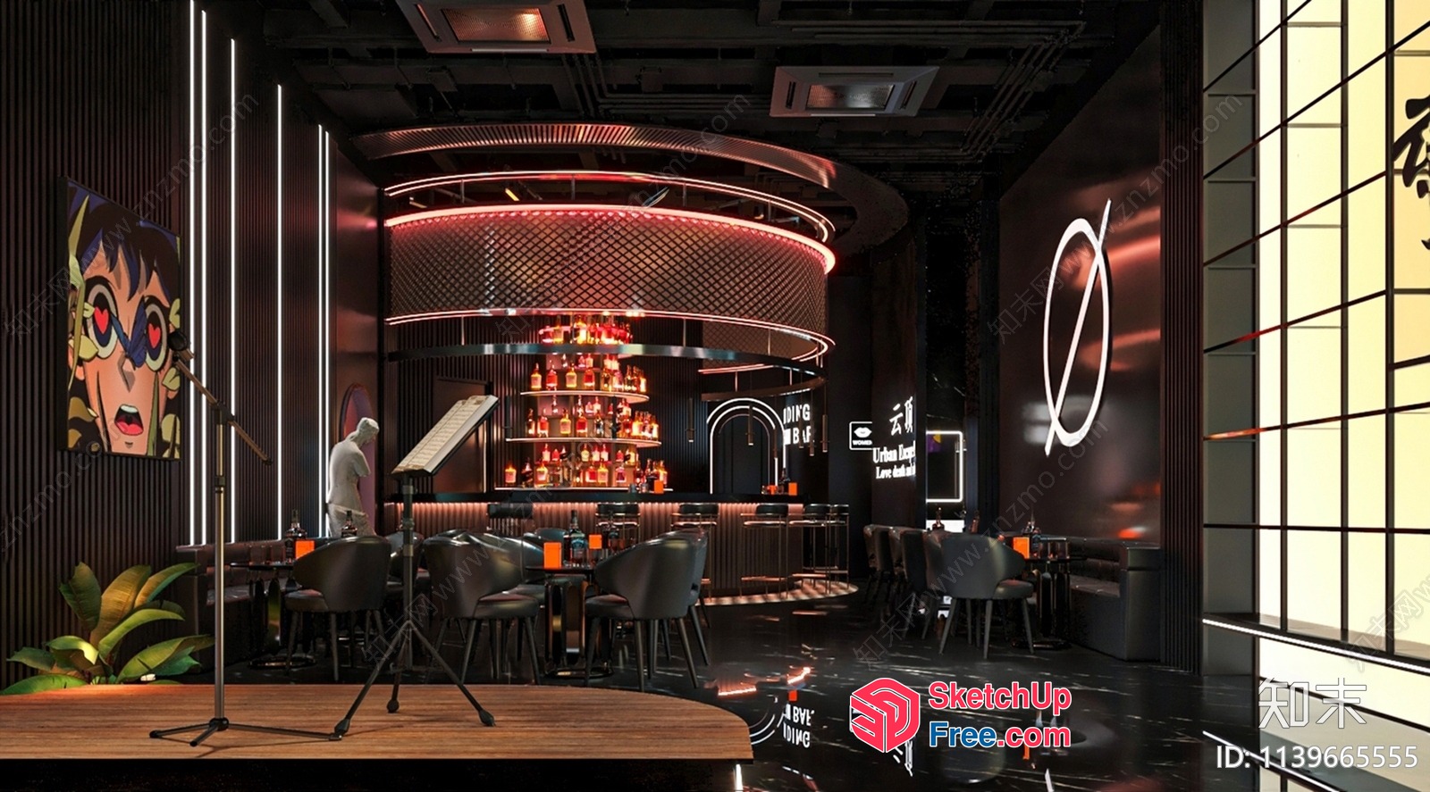 Modern Bar Interior With Unique Decor 3D SketchUp File