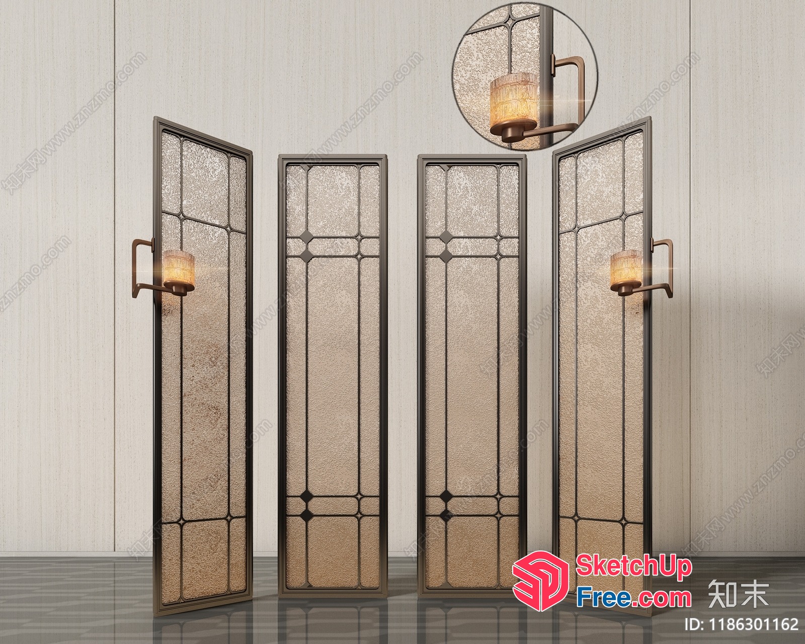 Elegant Partition Screen With Glass And Metal Accents 3D SketchUp File
