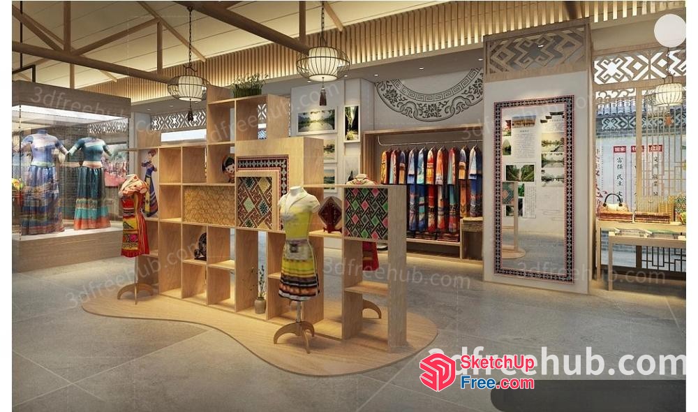 Asian-Inspired Retail Interior Design 3D SketchUp File