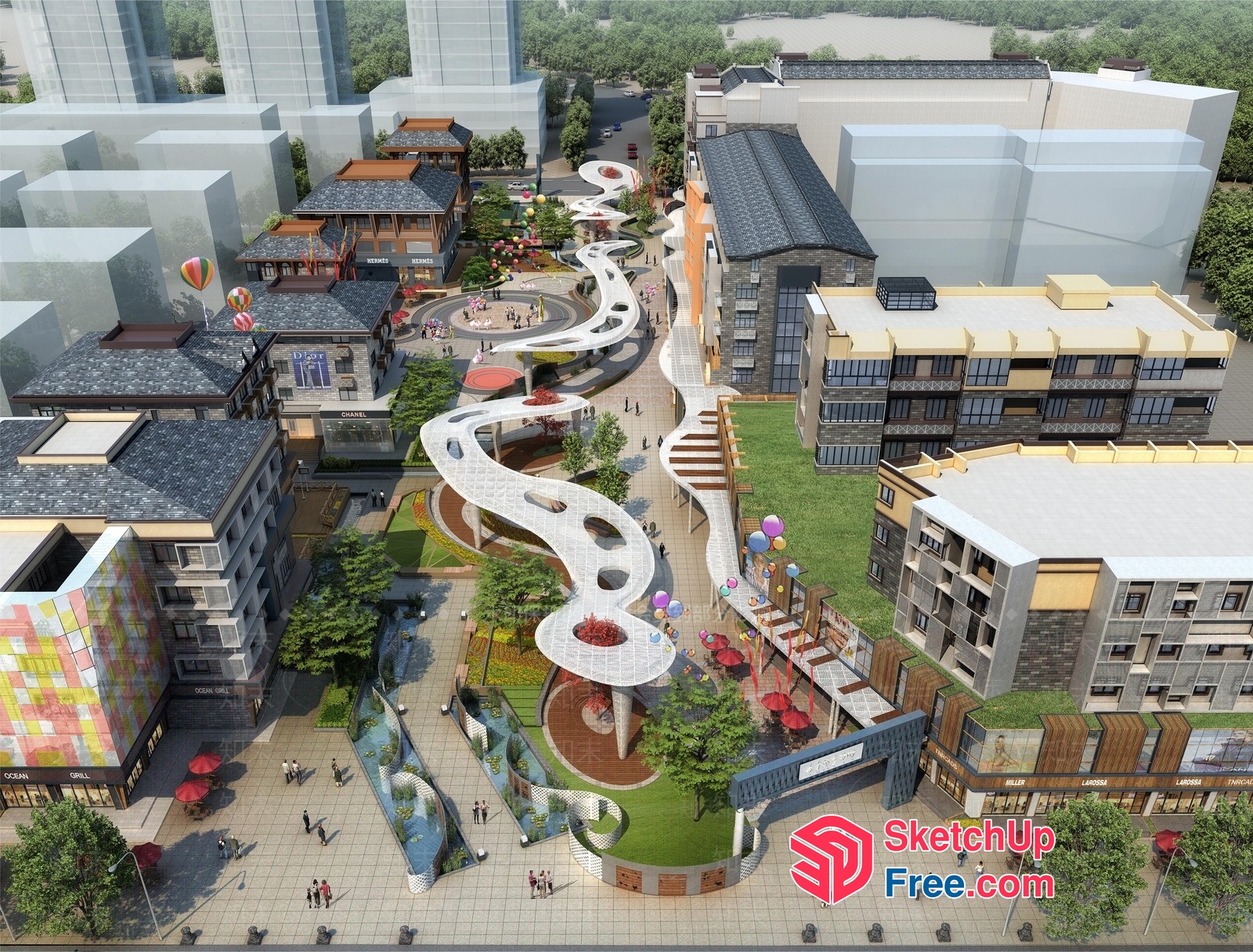 Serpentine Pathway Commercial Street 3D SketchUp File