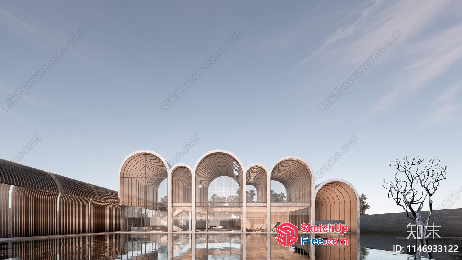 Luxurious Modern Home With Glass Curtain Wall And Curved Architecture 3D SketchUp File
