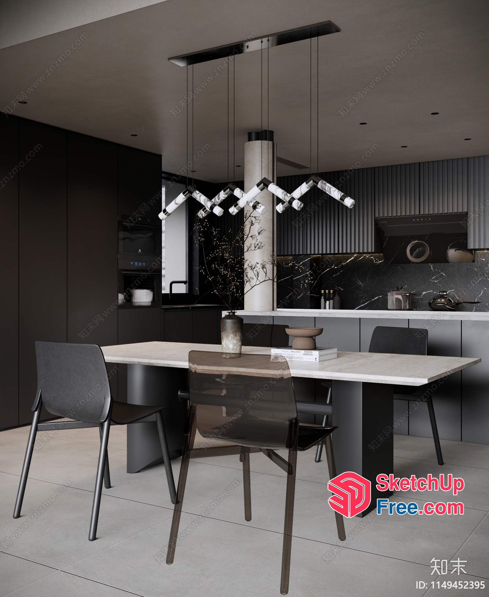 Elegant Modern Dining Room With White Marble Table 3D SketchUp File