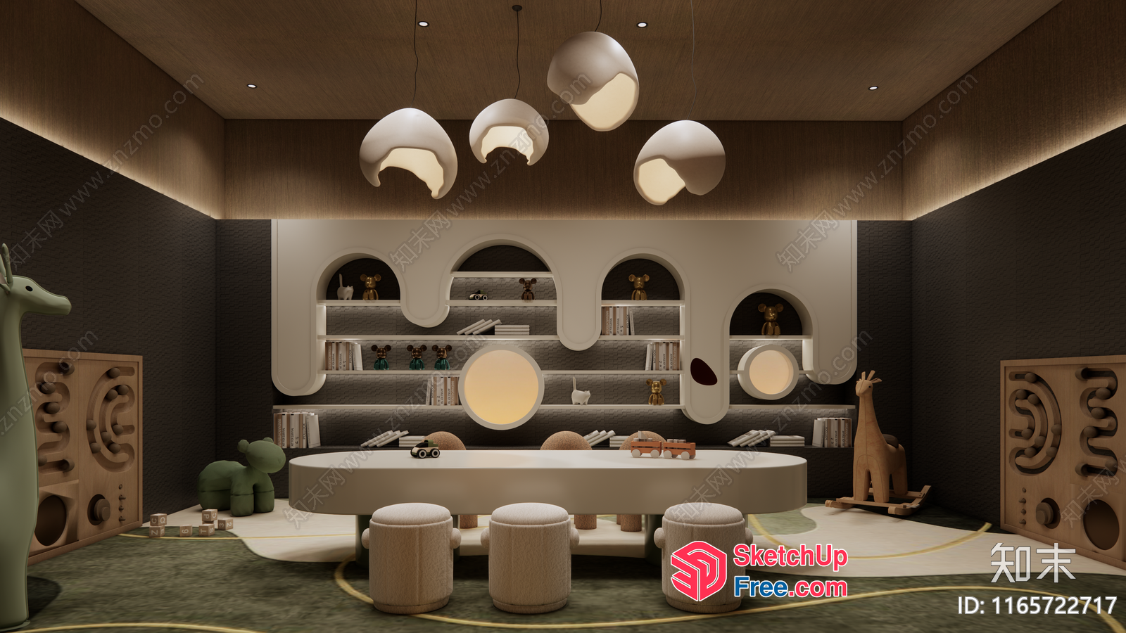 Modern Minimalist Playroom With Natural Elements 3D SketchUp File