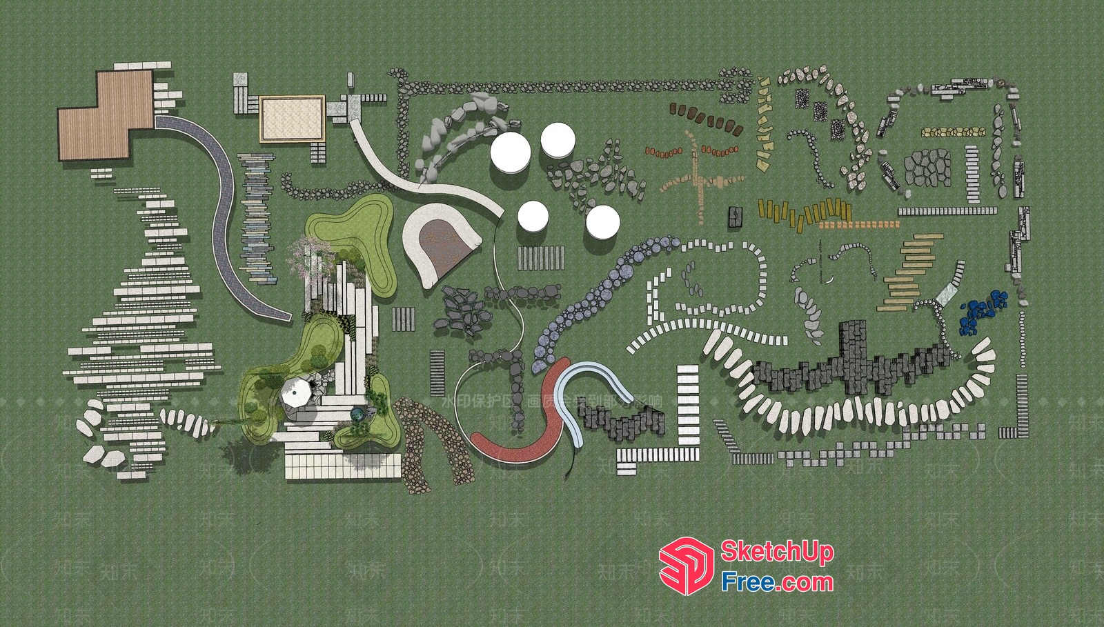Modern Green Park Layout 3D SketchUp File