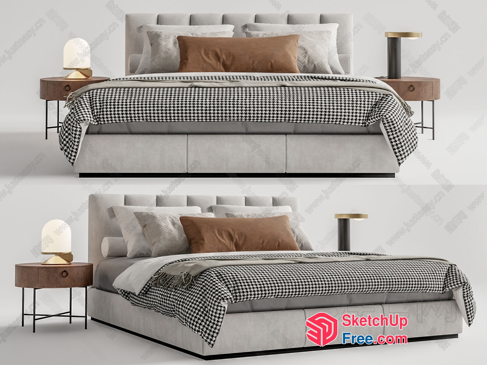 Modern Bed And Bedside Table Furniture Set 3D SketchUp File