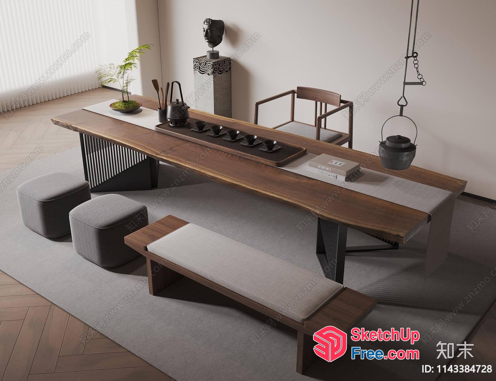 Modern Minimalist Japanese-Inspired Living Room Interior 3D SketchUp File