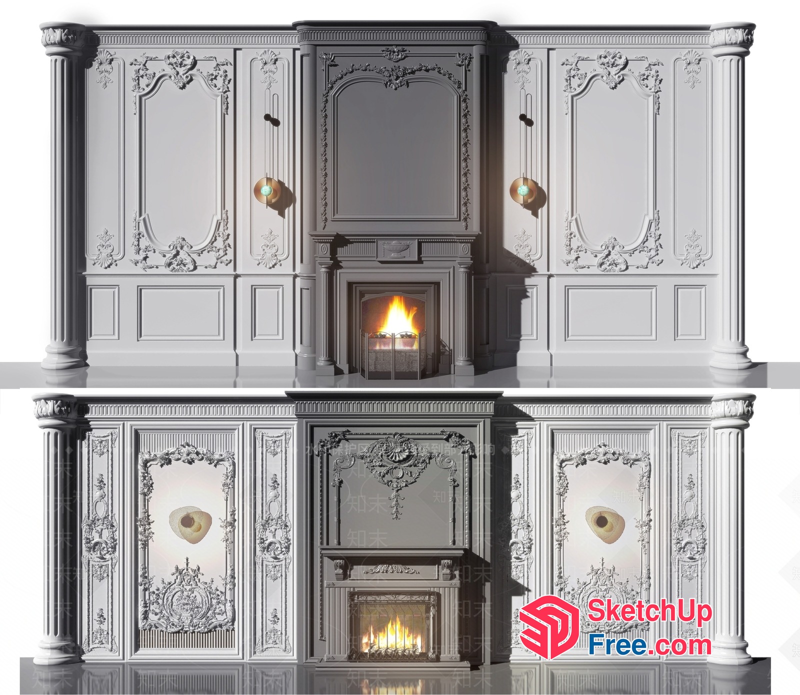 Ornate Fireplace And Mantel With Carved Details 3D SketchUp File