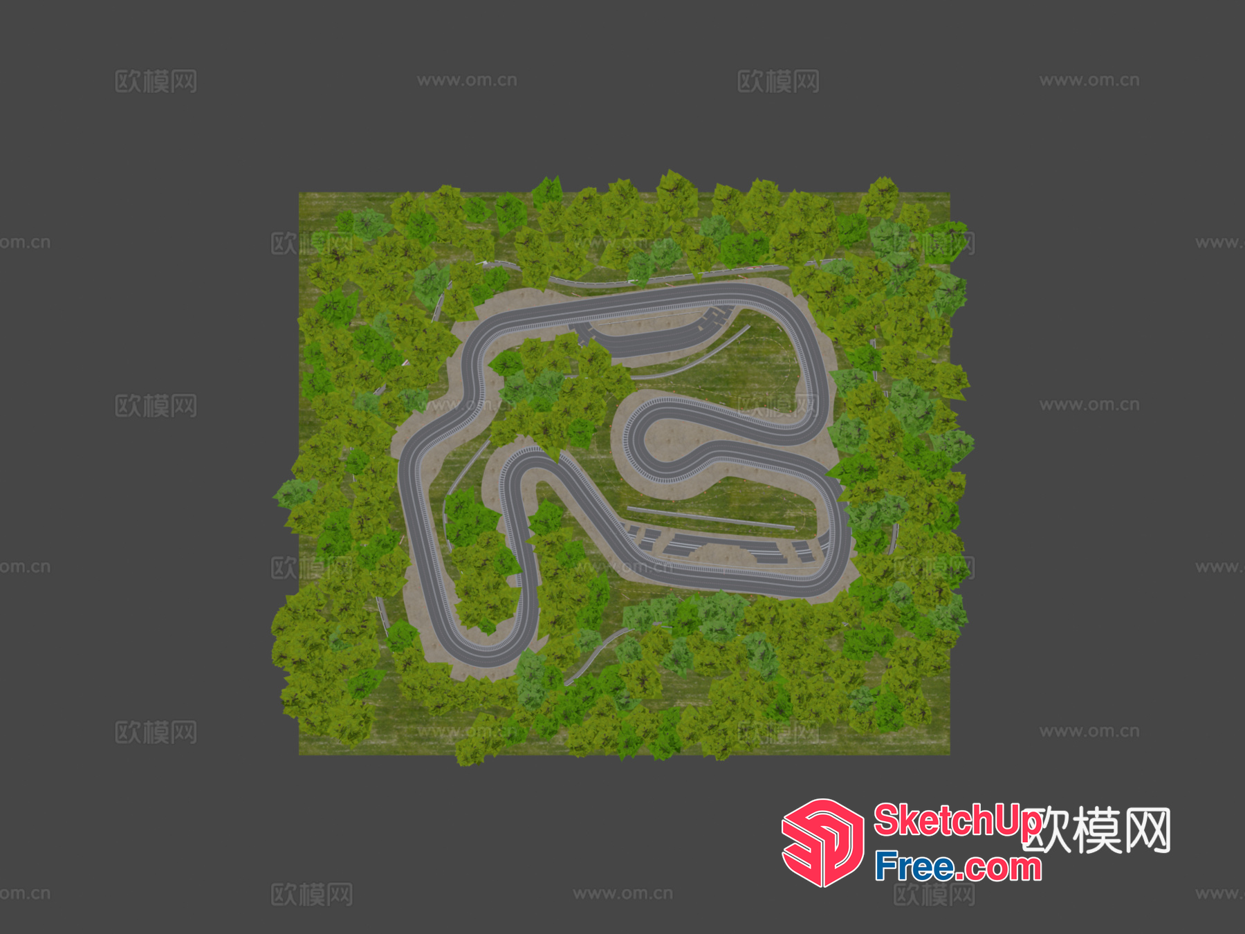 Winding Roadway Through Lush Greenery 3D SketchUp File
