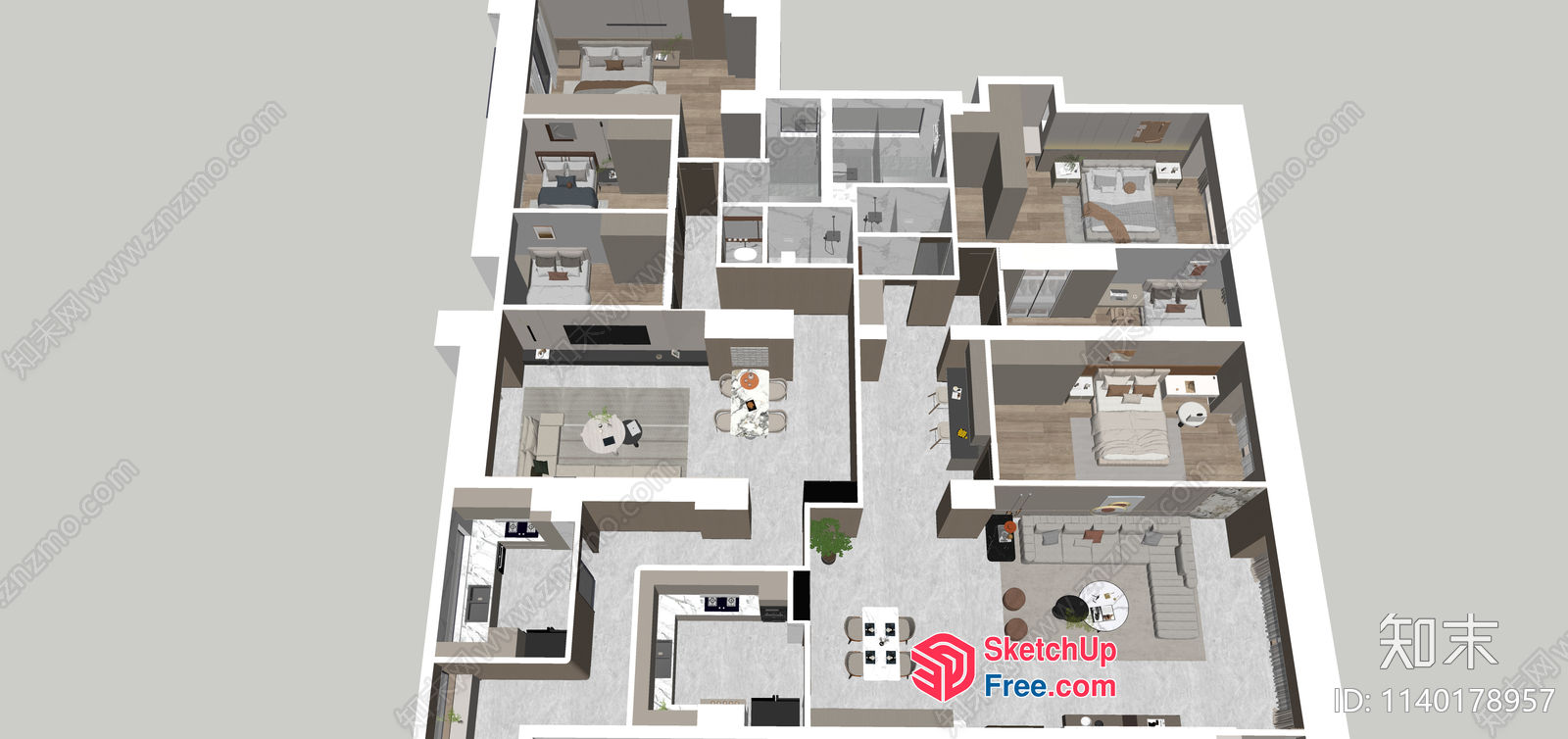 Modern Open-Plan Apartment Floor Plan 3D SketchUp File