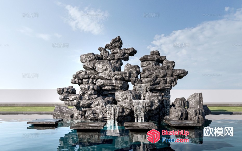 Natural Rock Formation Waterfall 3D SketchUp File