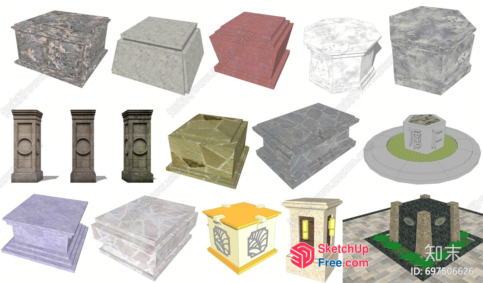 Stone Pillars And Caskets 3D SketchUp File