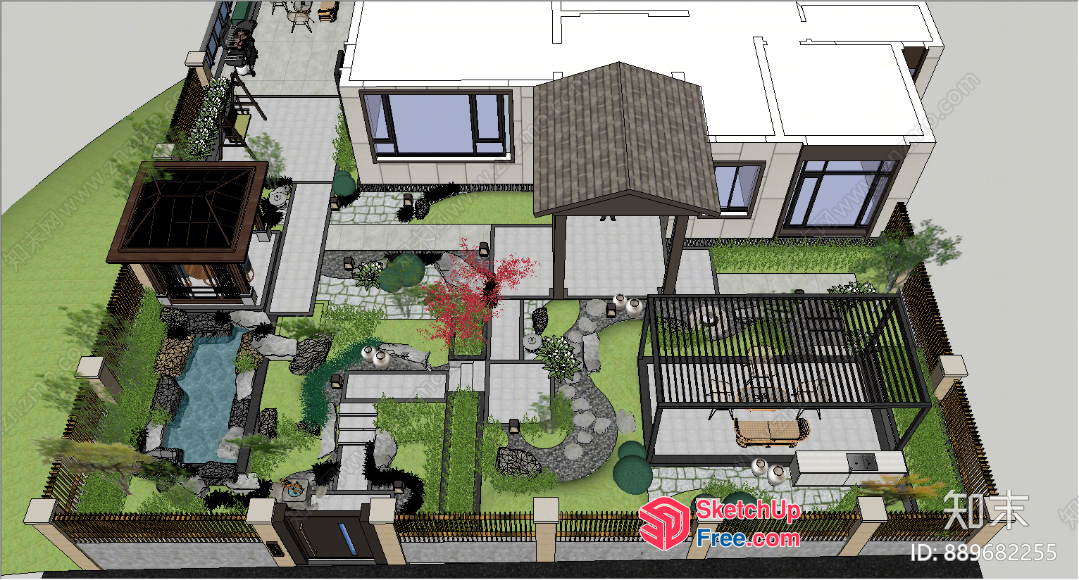 Modern Japanese-Inspired Garden And Patio Design 3D SketchUp File