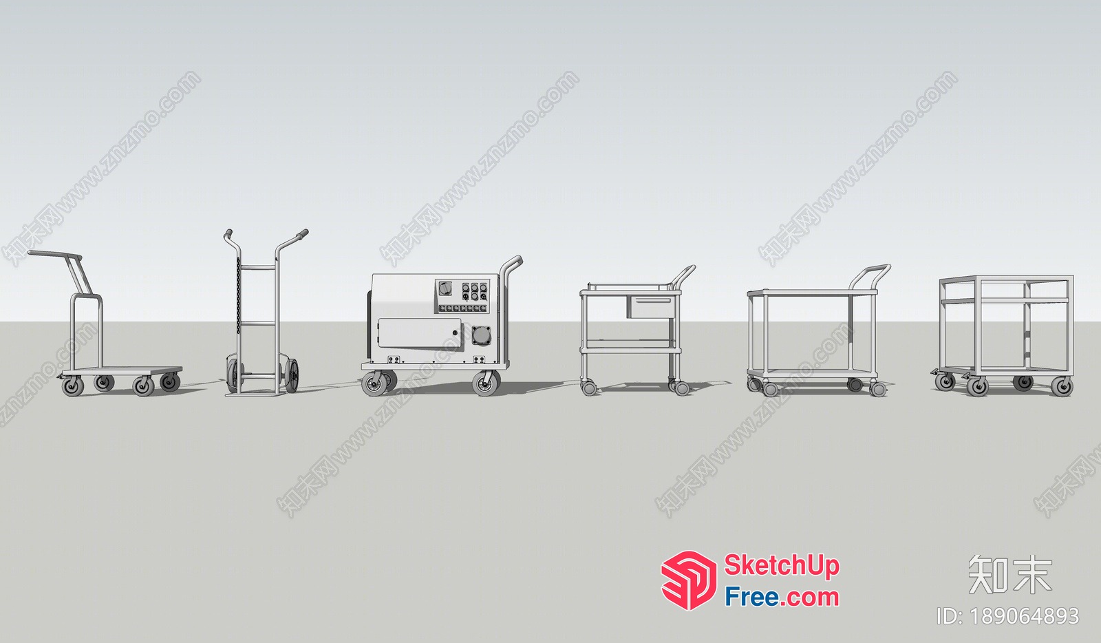 A Line Of Various Shopping Carts 3D SketchUp File