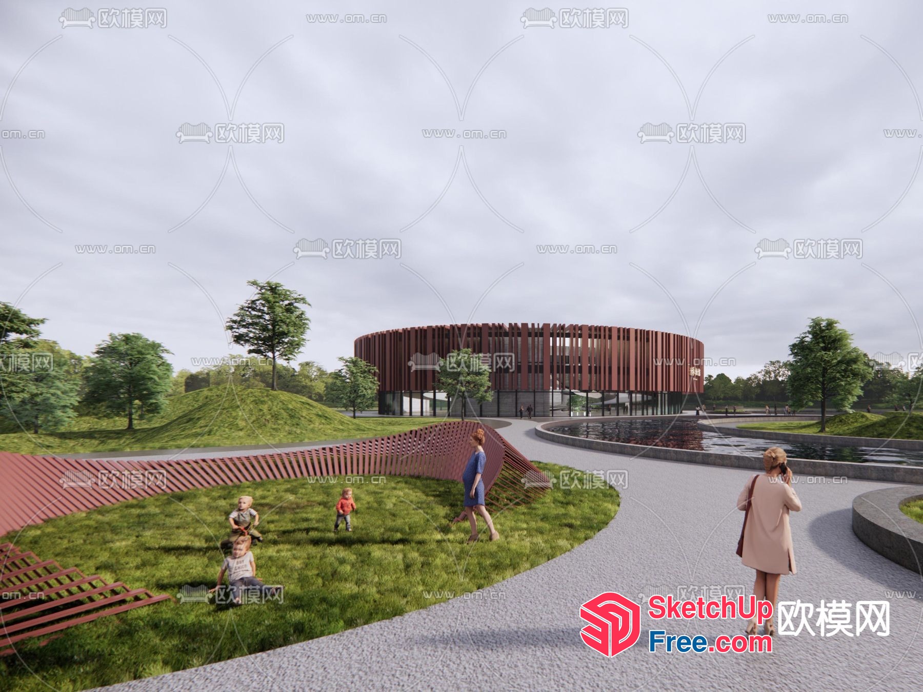 Modern Exterior Design With Elegant Building And Lush Greenery 3D SketchUp File