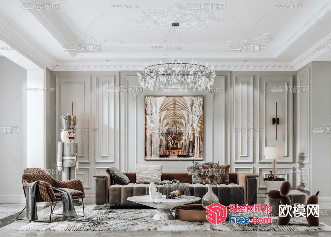Elegant And Sophisticated Living Room Interior 3D SketchUp File
