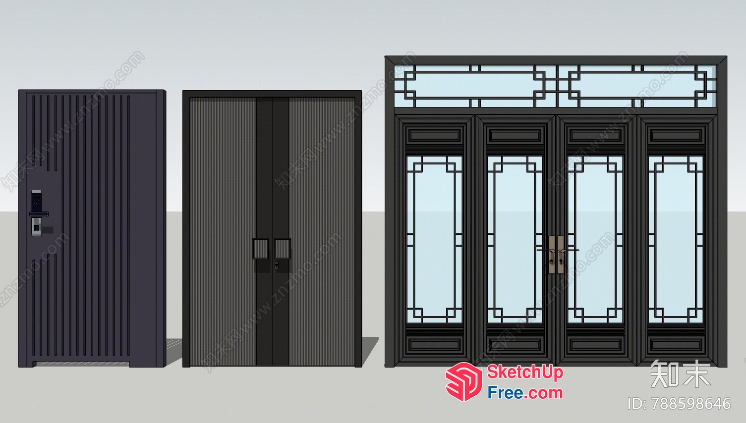 Modern Grey Door And Window Set 3D SketchUp File