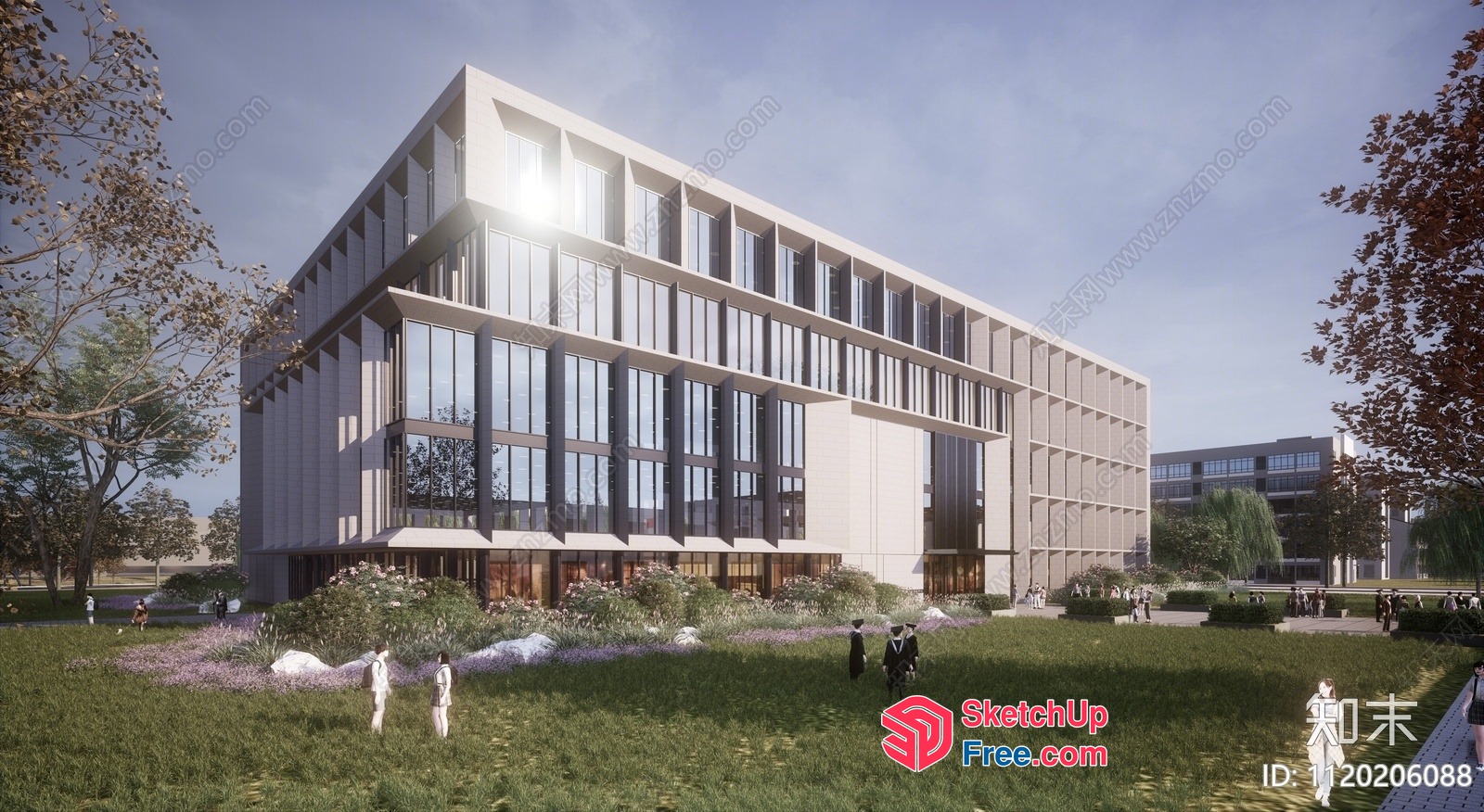 Modern Glass Curtain Wall Office Building 3D SketchUp File