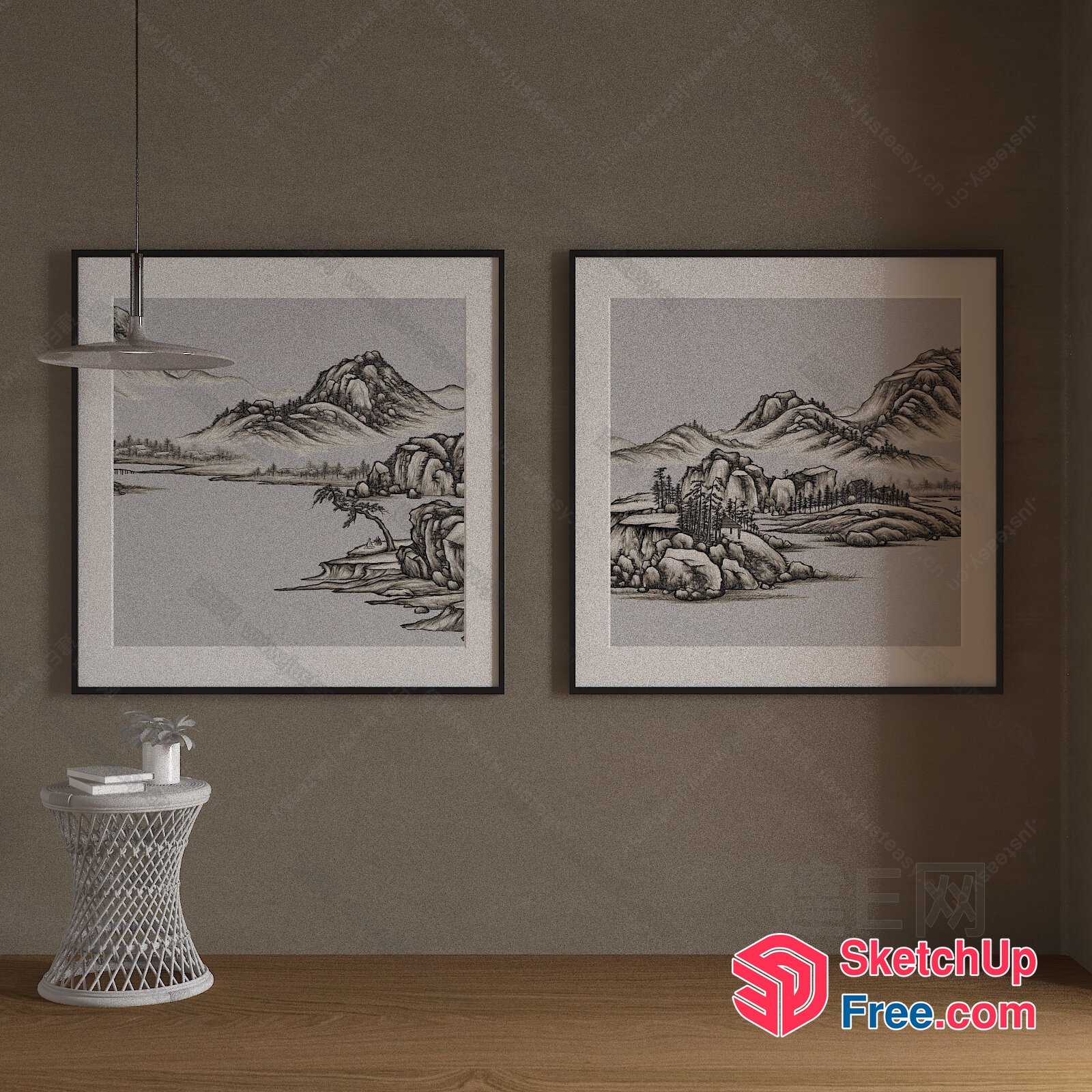 Two Elegant Black And White Landscape Paintings On The Wall 3D SketchUp File