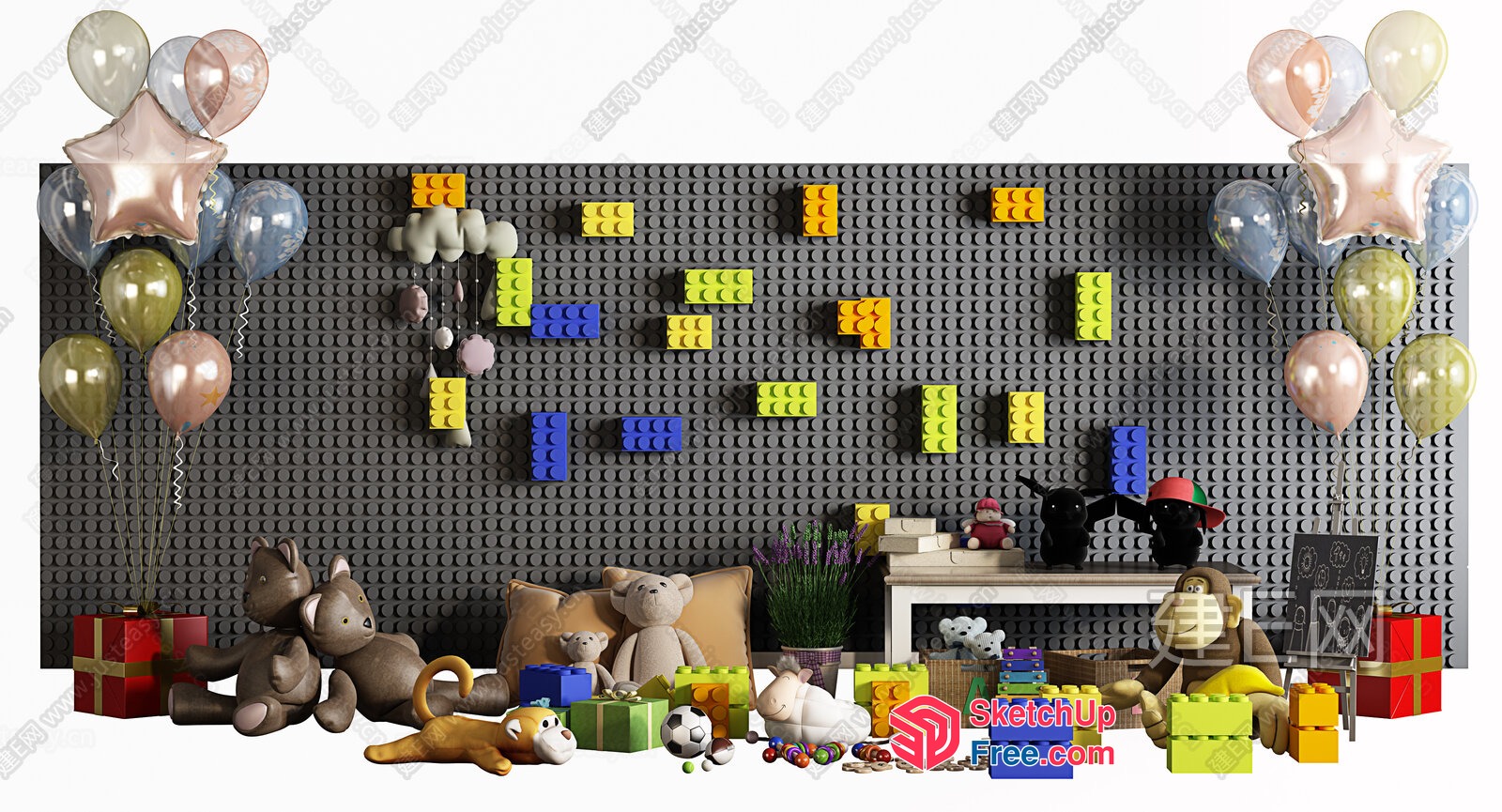 Colorful Toys And Balloons In A Cozy Playroom 3D SketchUp File