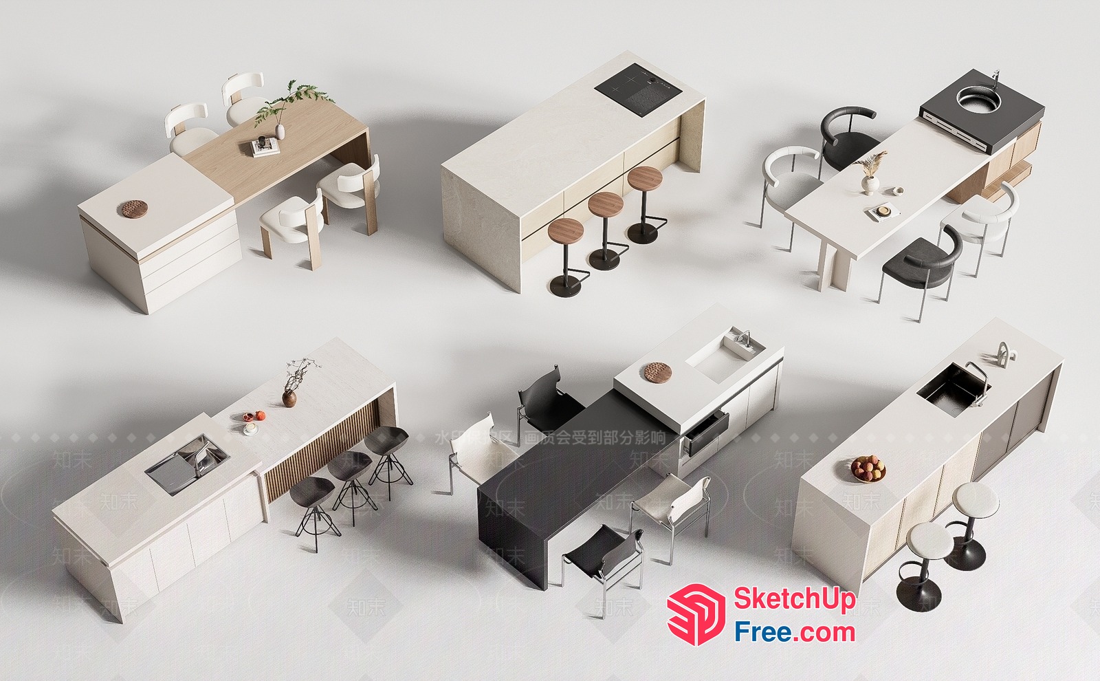 Modern Minimalist Kitchen Furniture Set 3D SketchUp File
