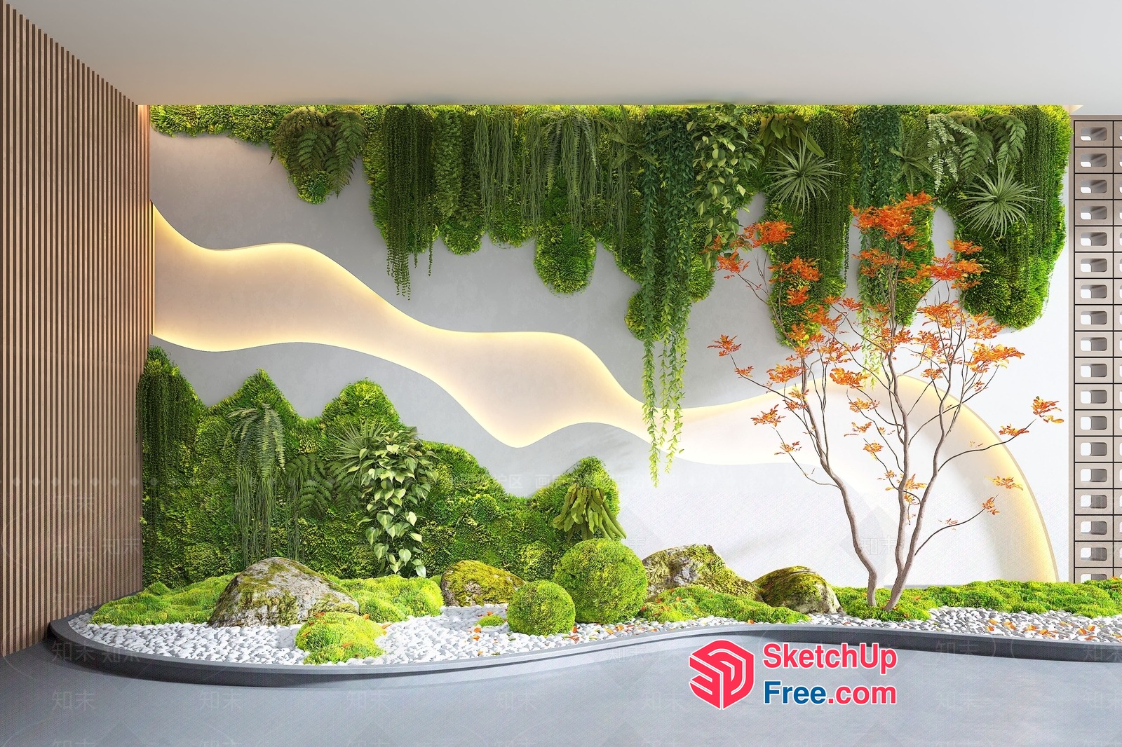 Modern Japanese-Inspired Green Wall Oasis 3D SketchUp File