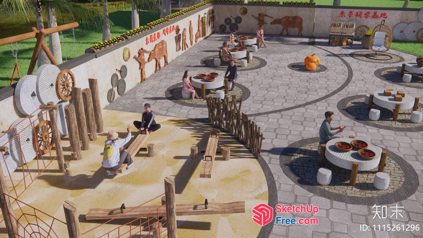 Outdoor Seating Area With Unique Decorative Elements 3D SketchUp File