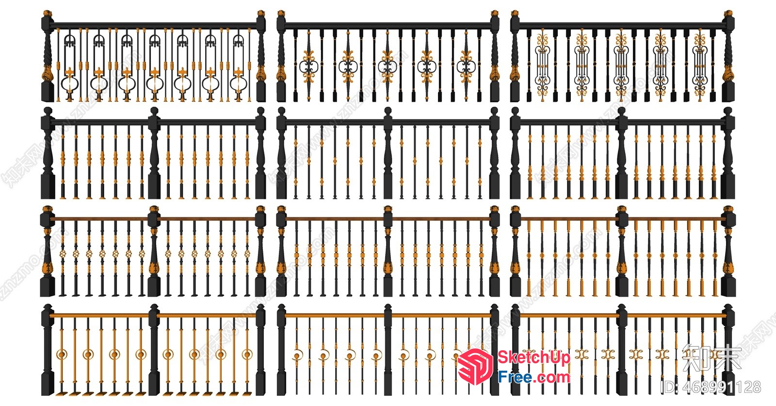 Ornate Gold And Black Railing Design 3D SketchUp File