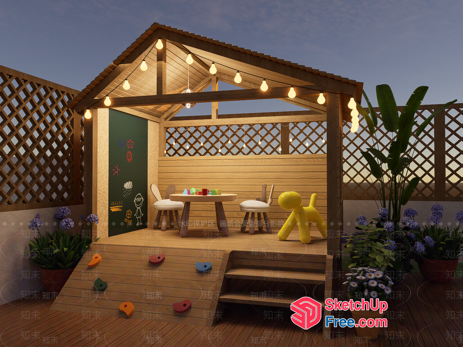 Cozy Outdoor Seating Area With Play Area For Kids 3D SketchUp File