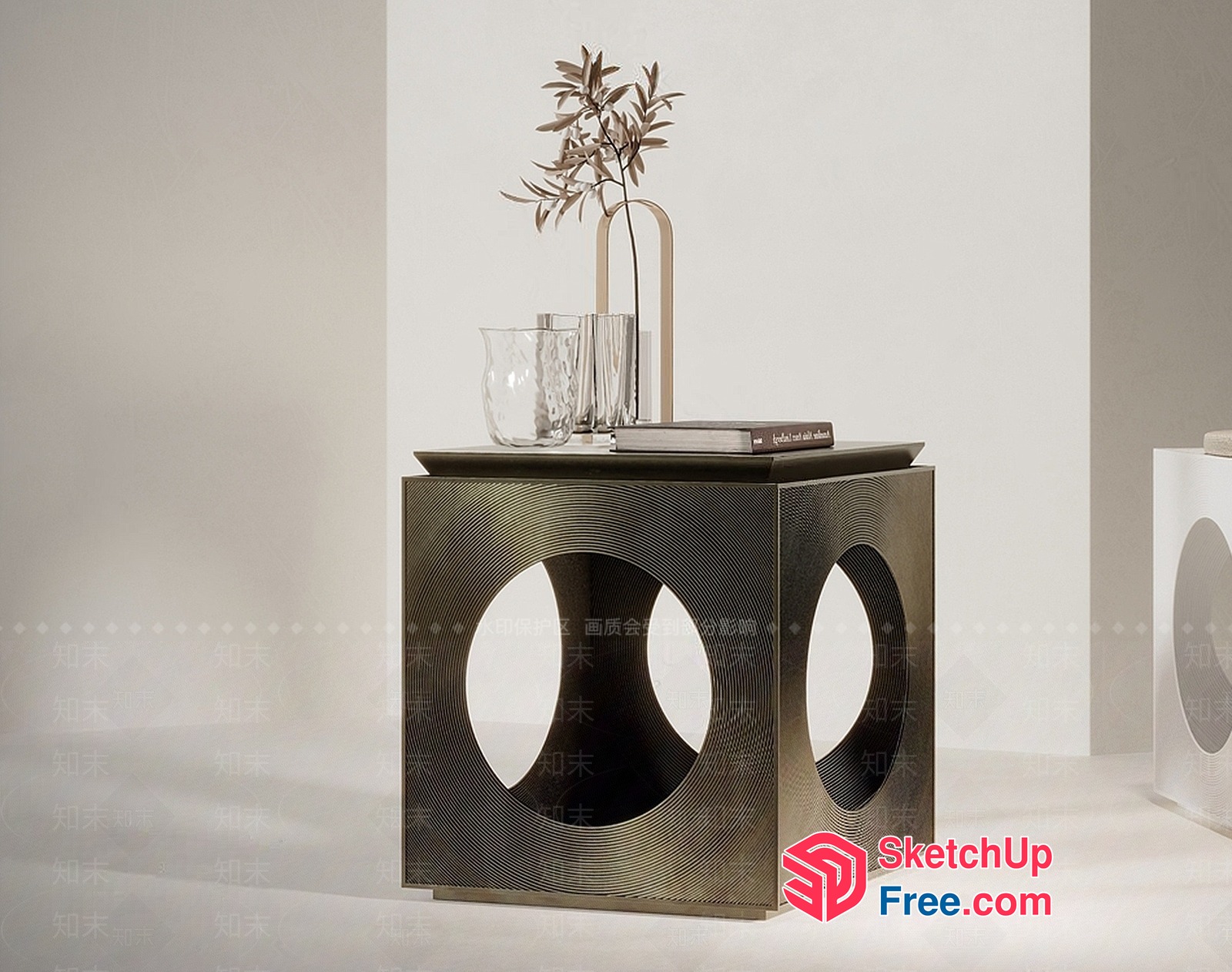 Elegant Modern Side Table With Decorative Vase And Books 3D SketchUp File