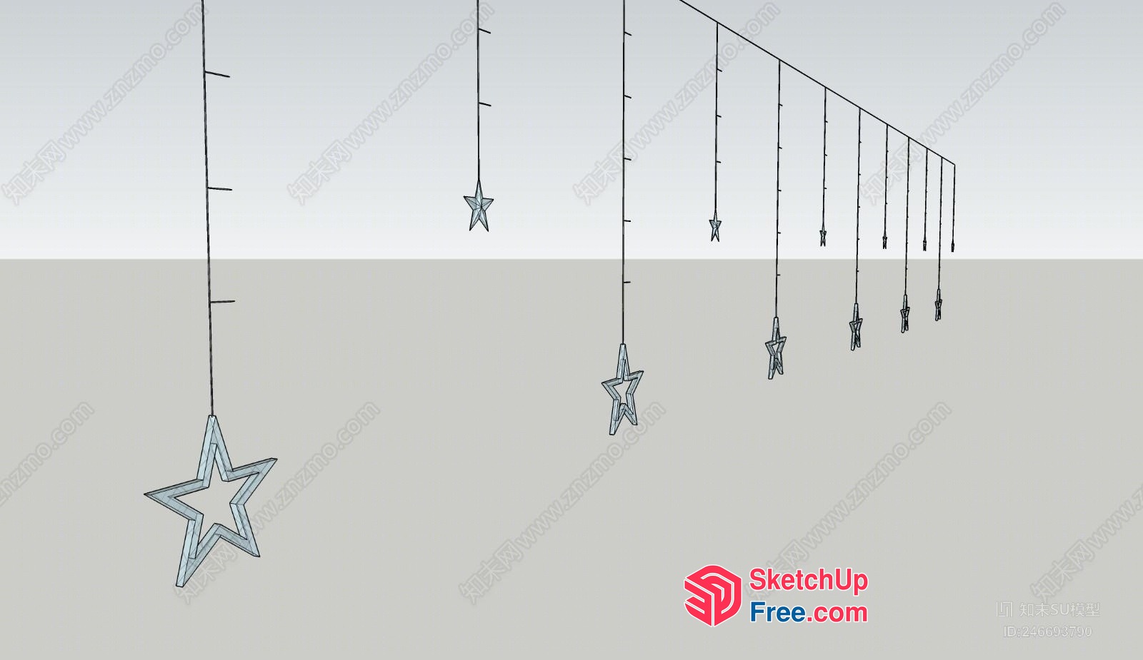 Hanging Star Decorations On Strings 3D SketchUp File