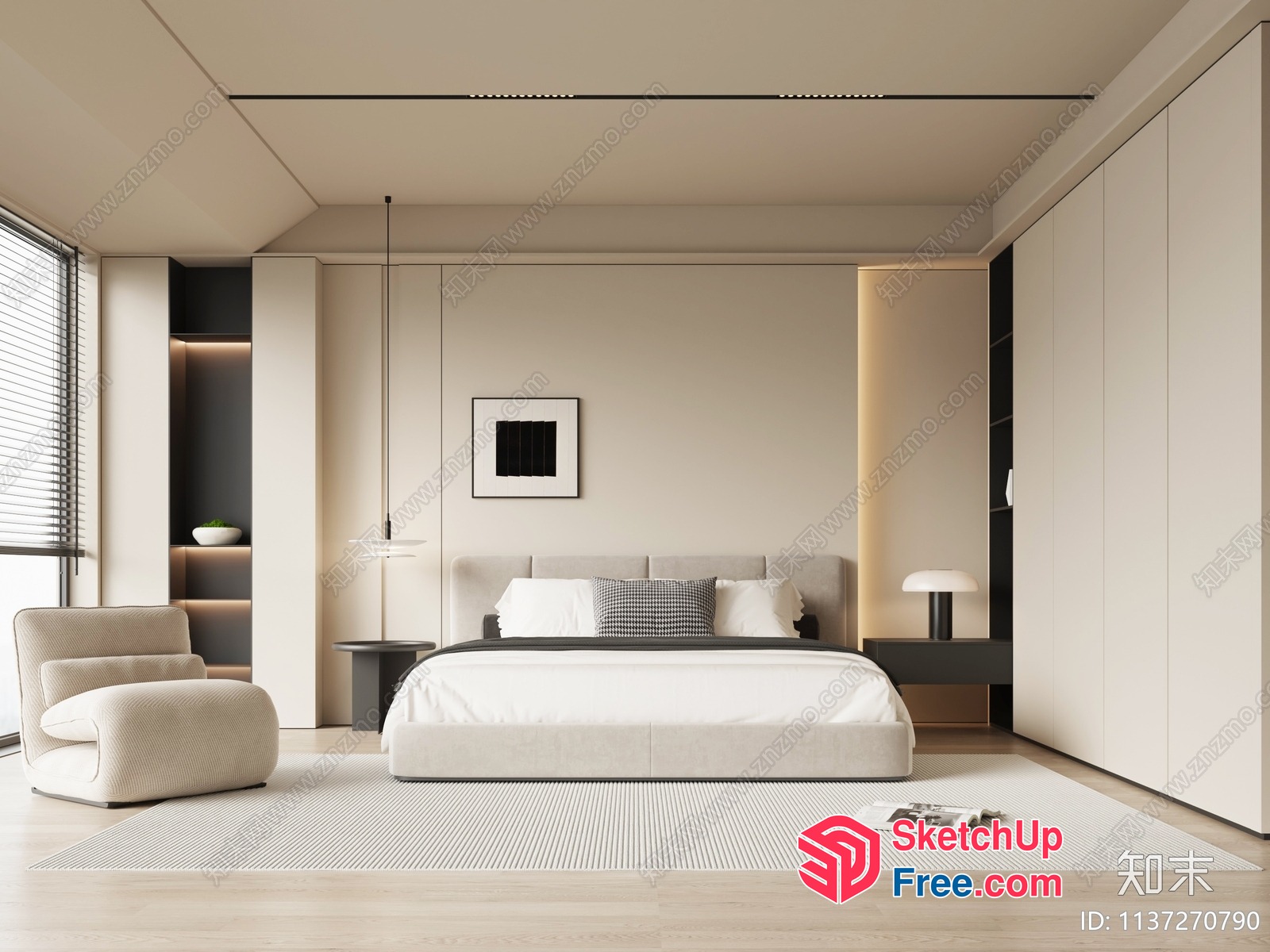 Modern Minimalist Bedroom With Neutral Tones 3D SketchUp File