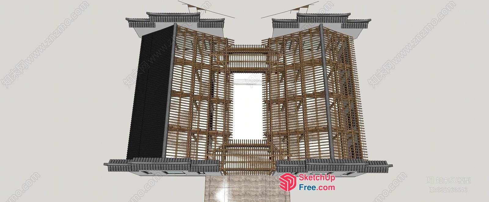 Asian-Inspired Architectural Structure With Ornate Balconies 3D SketchUp File