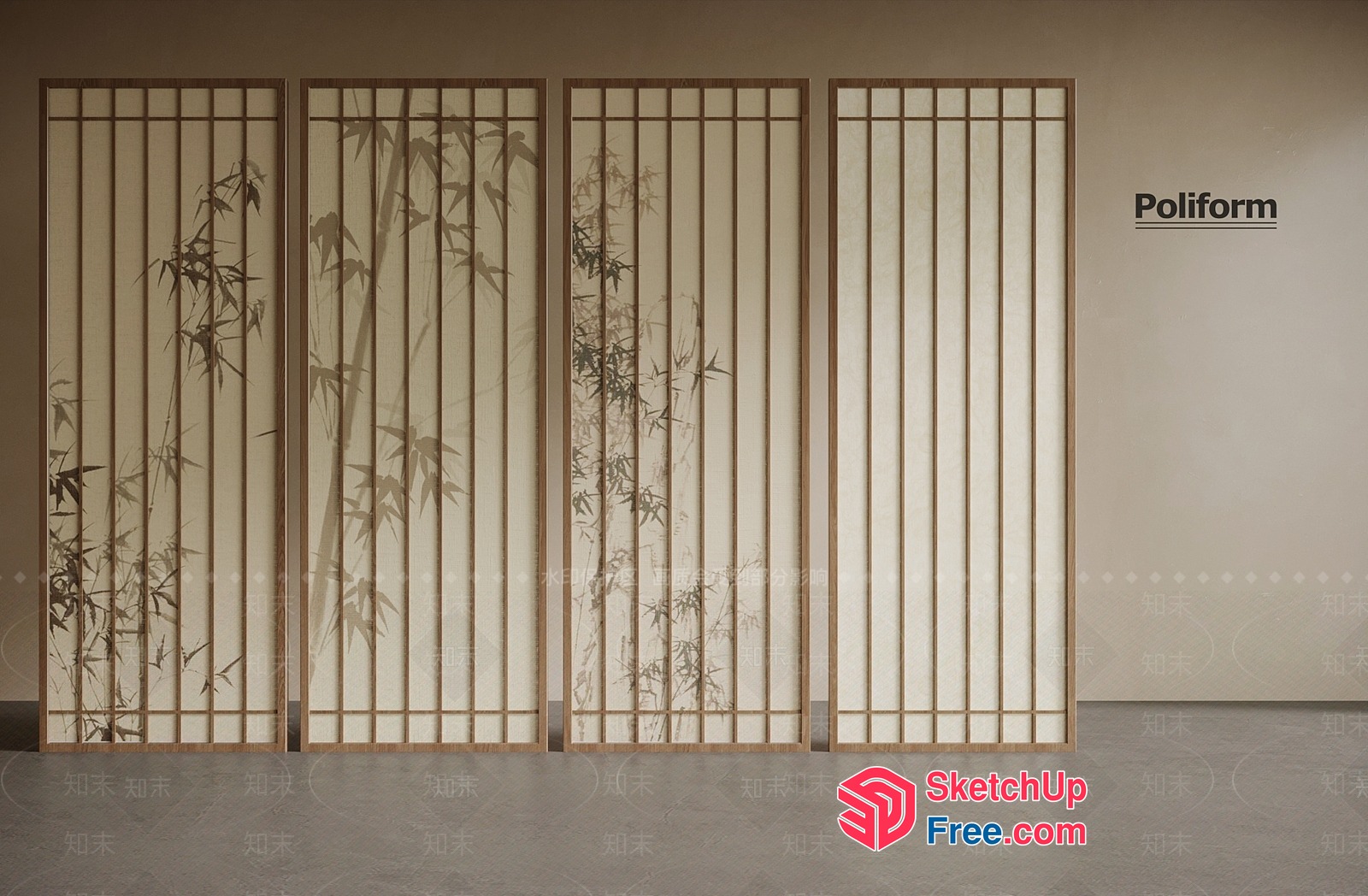 Traditional Japanese Bamboo Partition Screen 3D SketchUp File