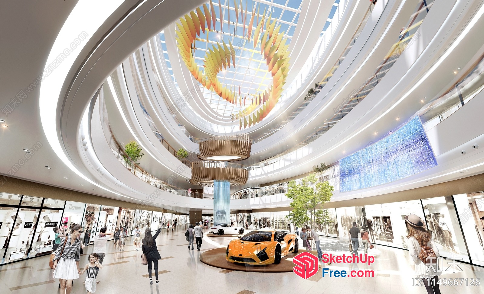 Modern Interior With Sleek Architecture And Luxury Car Display 3D SketchUp File