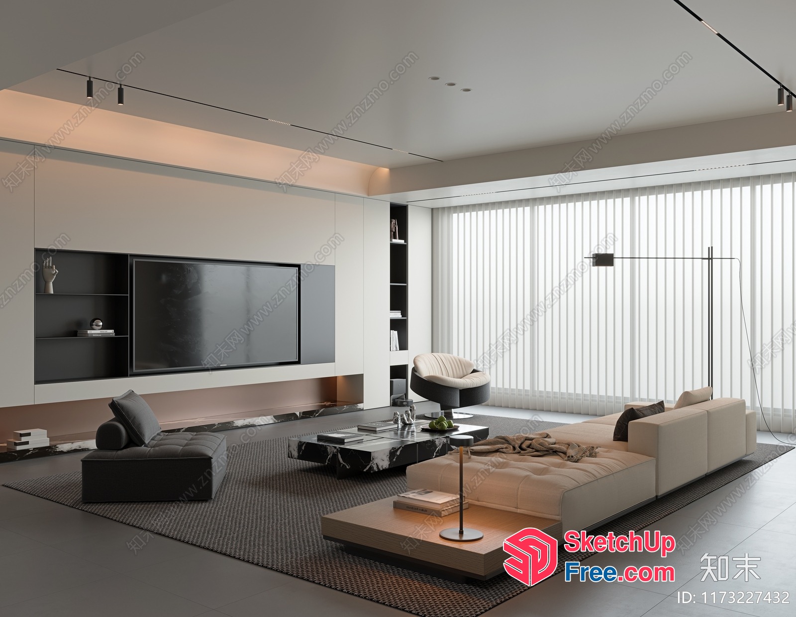 Modern Minimalist Living Room With Sleek Furniture And Large Window 3D SketchUp File